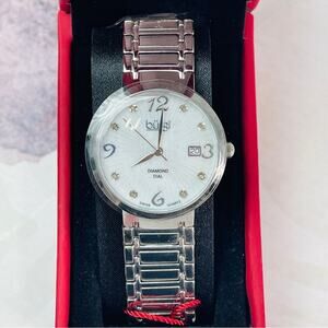Burgi White Mother of Pearl BUR086SS Stainless Steel Diamond Swiss Quartz